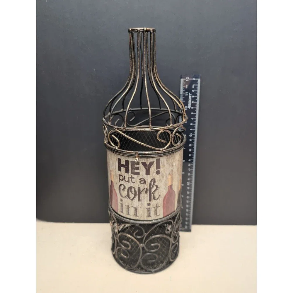 Wine Bottle Shaped Cork Holder Brown Metal Wire Bar Decor Display